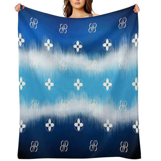 BB Logo Flower Design on Shades of Blue Lightweight Throw Blanket
