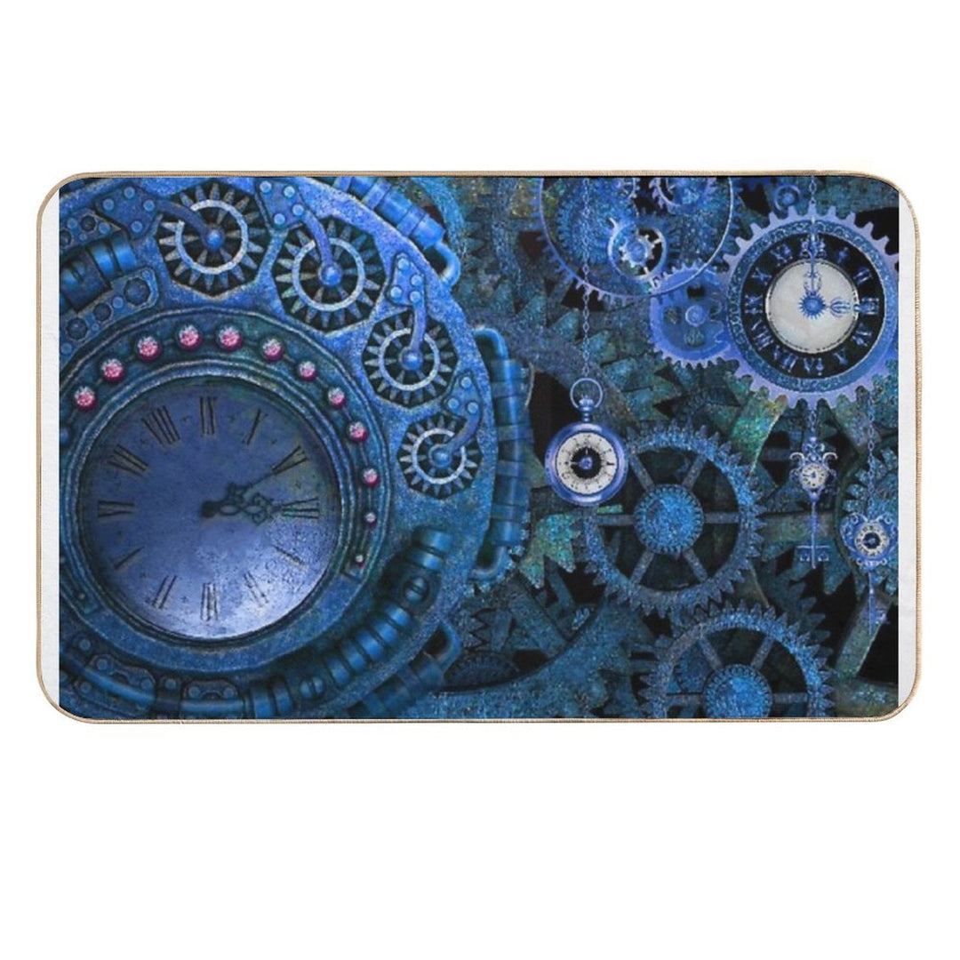 Steampunk Clocks (Blue)  Stain-Proof Bath Mat