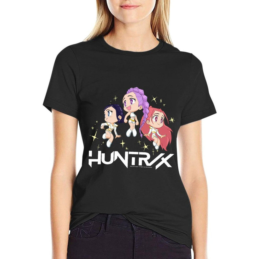 Kpop Demon Hunters Huntrx Chibi Sparkling Group Shot  Heathered Texture T-Shirt