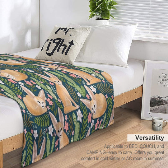 Fantastic Fennec Foxes on Navy Wrinkle-free Throw Blanket