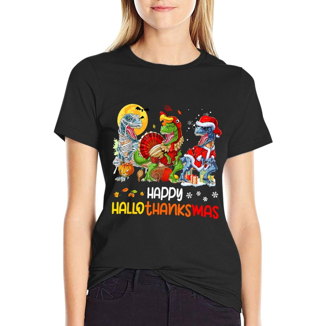 Happy Hallothanksmas Thanksgiving Dinosaur T Rex Turkey  Soft T-Shirt