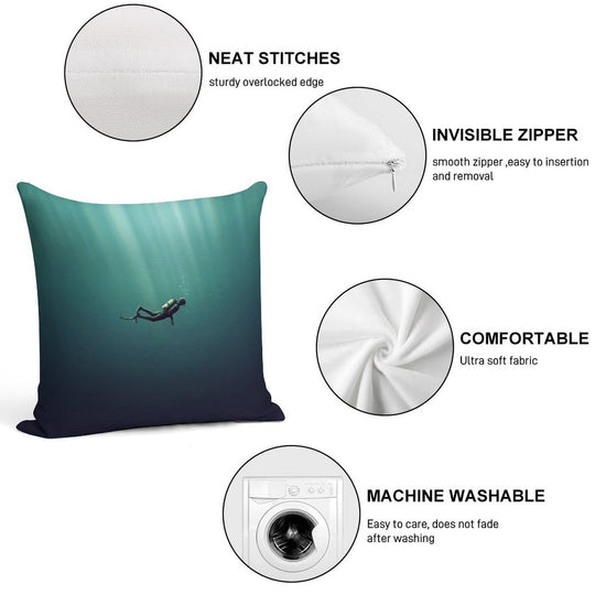 Underwater Scuba Diver in A Dark Lake Soft Luxury Feel Throw Pillow
