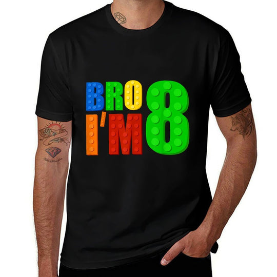 Bro I’m 8 Building Blocks 8th Birthday Boy 8 Years Old Kids  Stretchy T-Shirt