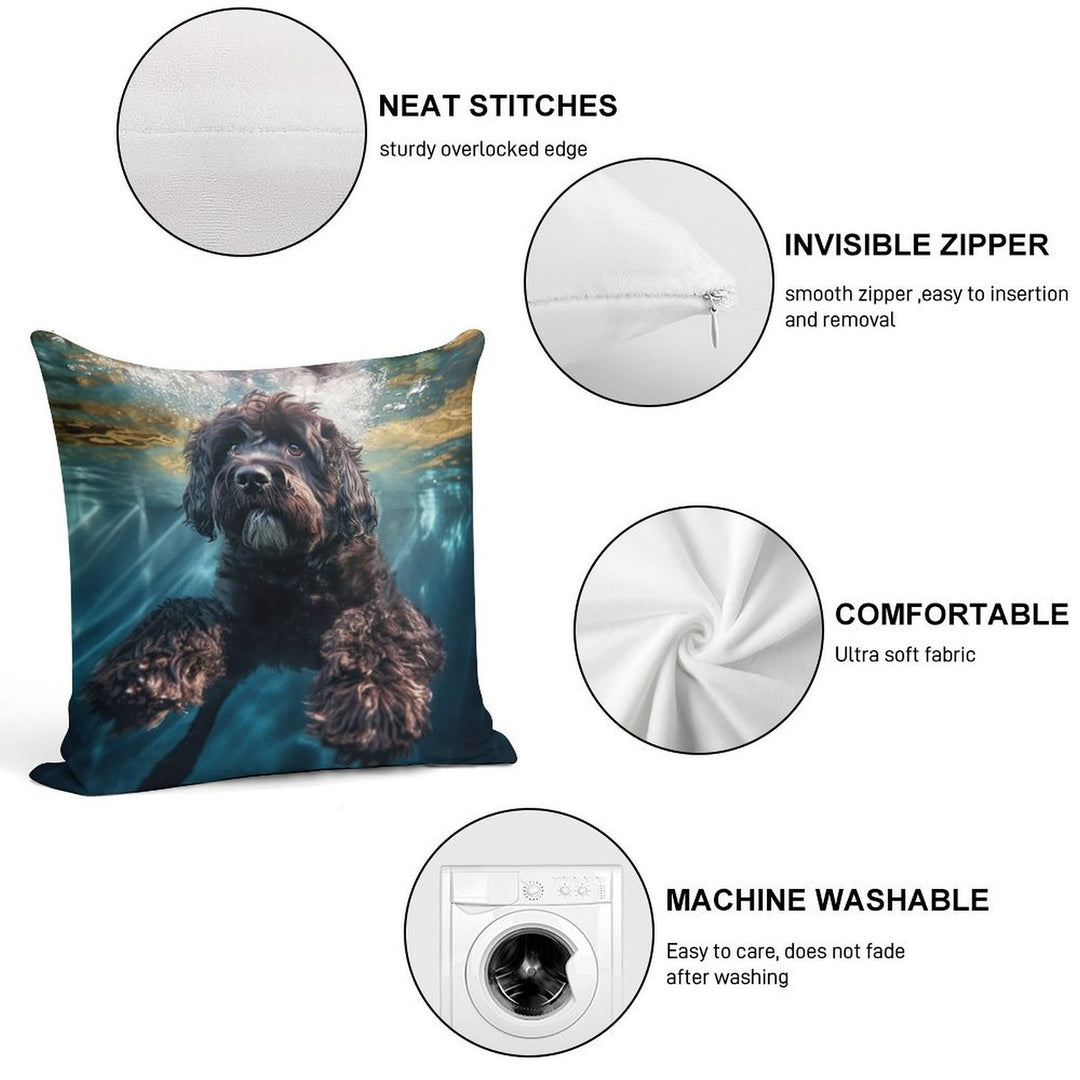 Portuguese Water Dog Swimming Under Water Soft High-Density Material Throw Pillow