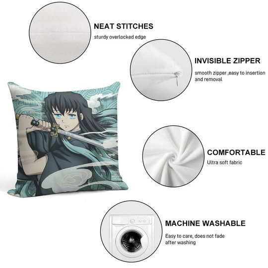 Muichiro Tokito Version 5 Soft Reinforced Edging Throw Pillow