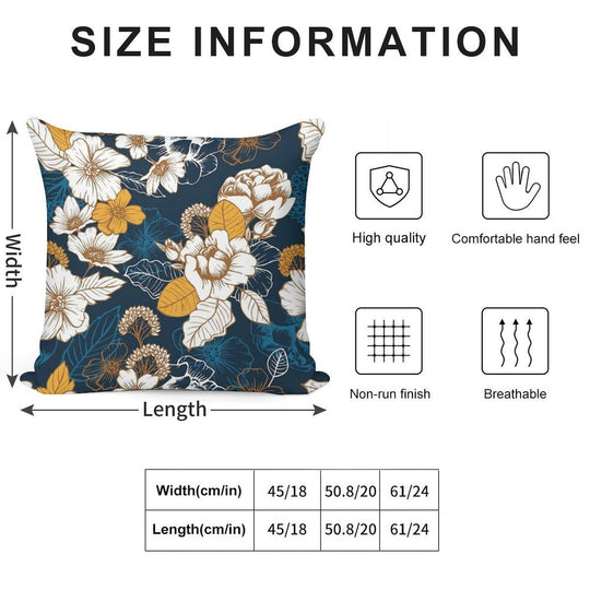 Navy And Gold Peony And Blossom Seamless Pattern Soft Fade-Resistant Throw Pillow