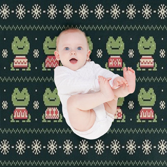 Frogs In Sweaters (Dark) Eco-conscious Throw Blanket