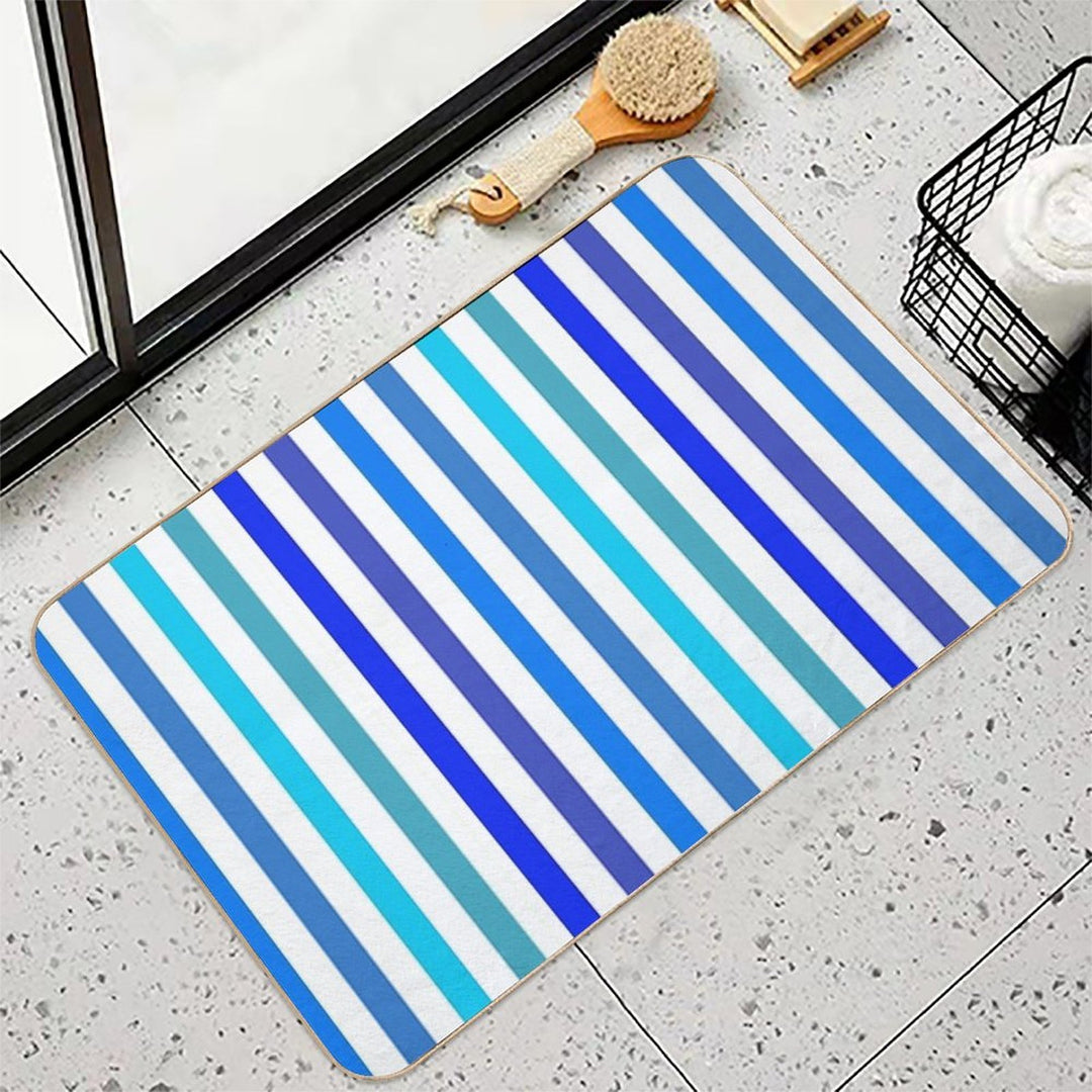 Vertical Blue And White Striped  Absorbent Bath Mat