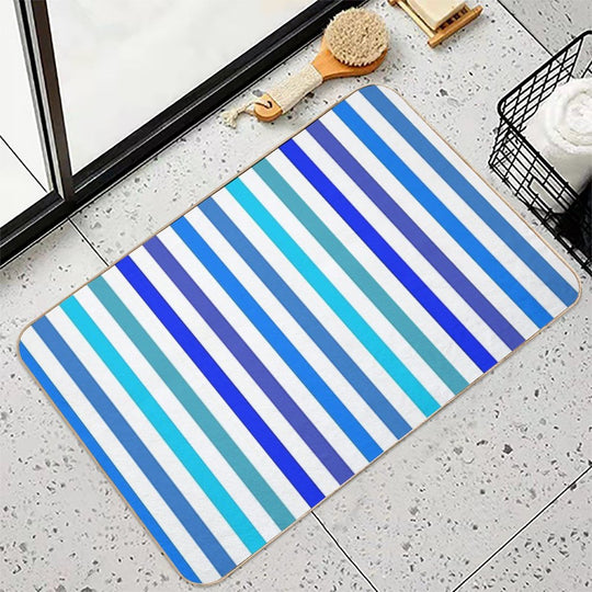 Vertical Blue And White Striped  Absorbent Bath Mat