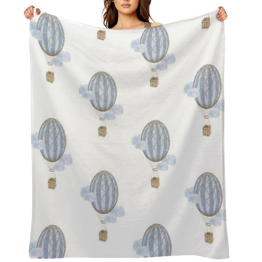 Blue Vintage Hot Air Balloon Shrink-resistant Throw Blanket