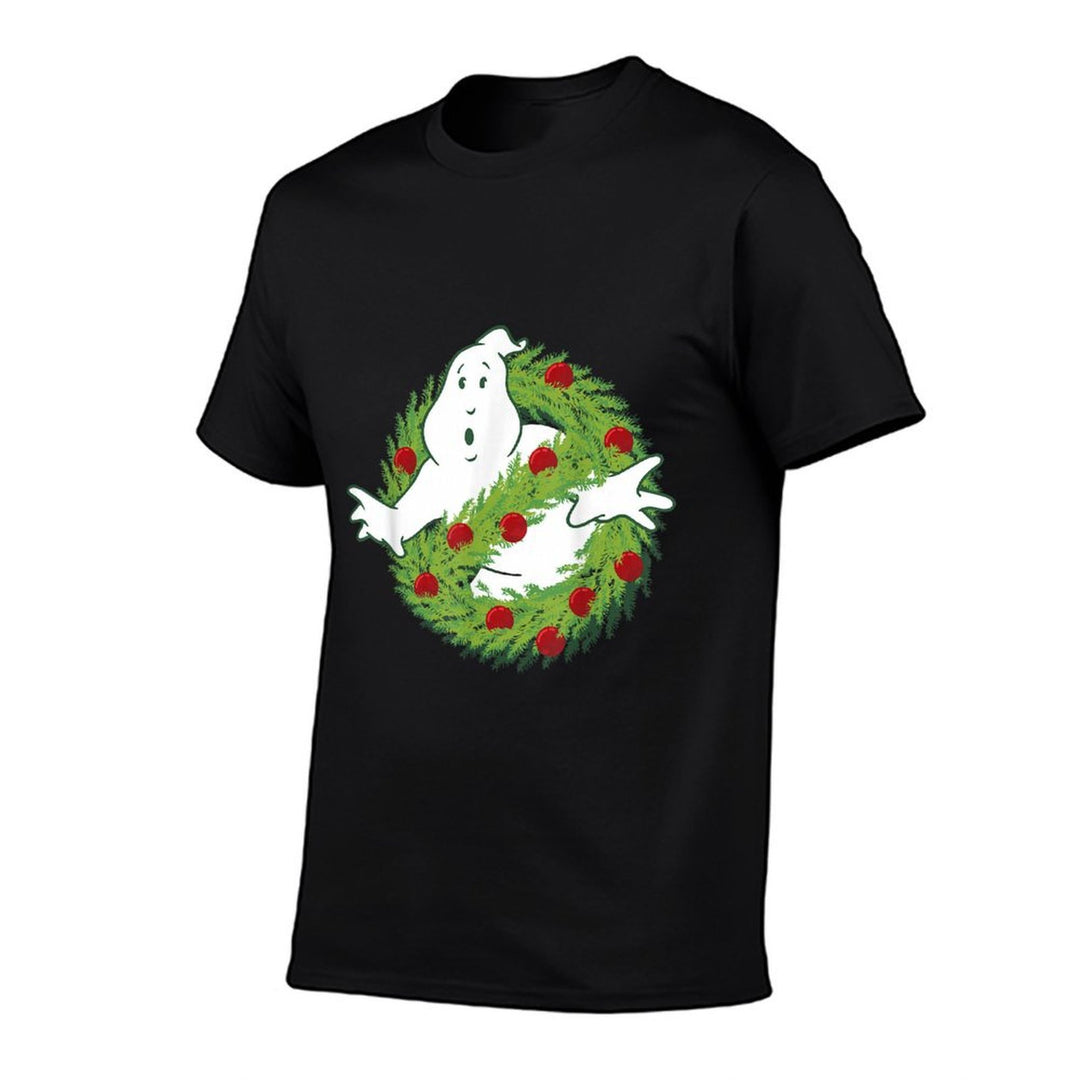 Ghostbusters Classic Logo Christmas Wreath Graphic  Rolled Sleeves T-Shirt