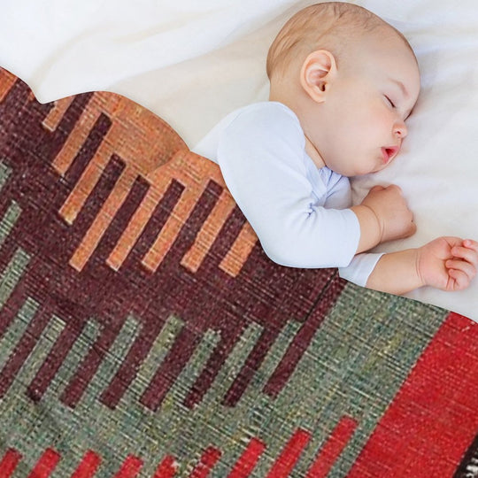 Afyon Central Anatolian Kilim Fragment Print Sustainable Throw Blanket