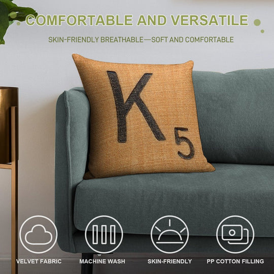 Letter Tile 'K' Soft High-Density Material Throw Pillow