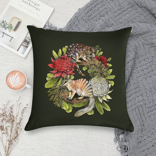 Quoll And Numbat Australian Christmas Wreath Soft Multiple Sizes Throw Pillow