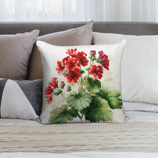 Red Geranium Flowers Soft Style Accent Throw Pillow