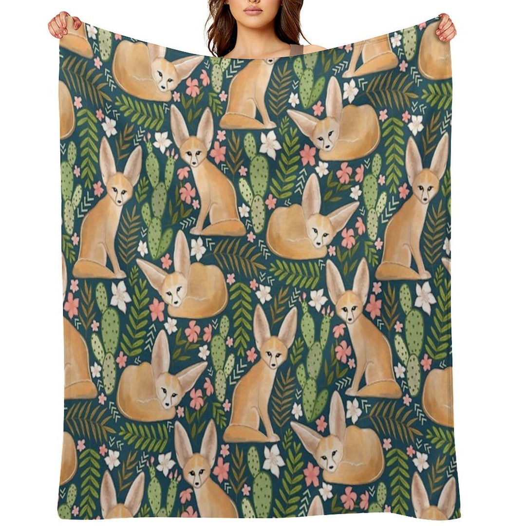Fantastic Fennec Foxes on Navy Wrinkle-free Throw Blanket