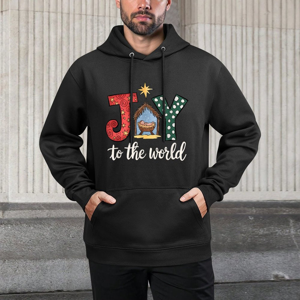 Dibble Dabble Designs Christmas Nativity - Unisex-Adults  Kids - Black - Small - - Modern Artistic - JOY to The World with Jesus Medium-Weight Fabric Hoodie