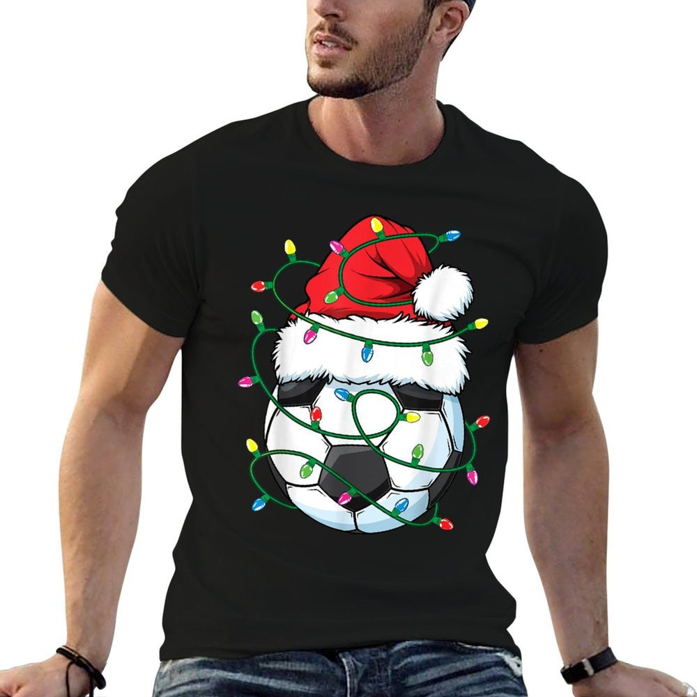 Funny Christmas Soccer Ball Santa Hat Xmas Lights Girls Boys  Moisture-wicking T-Shirt