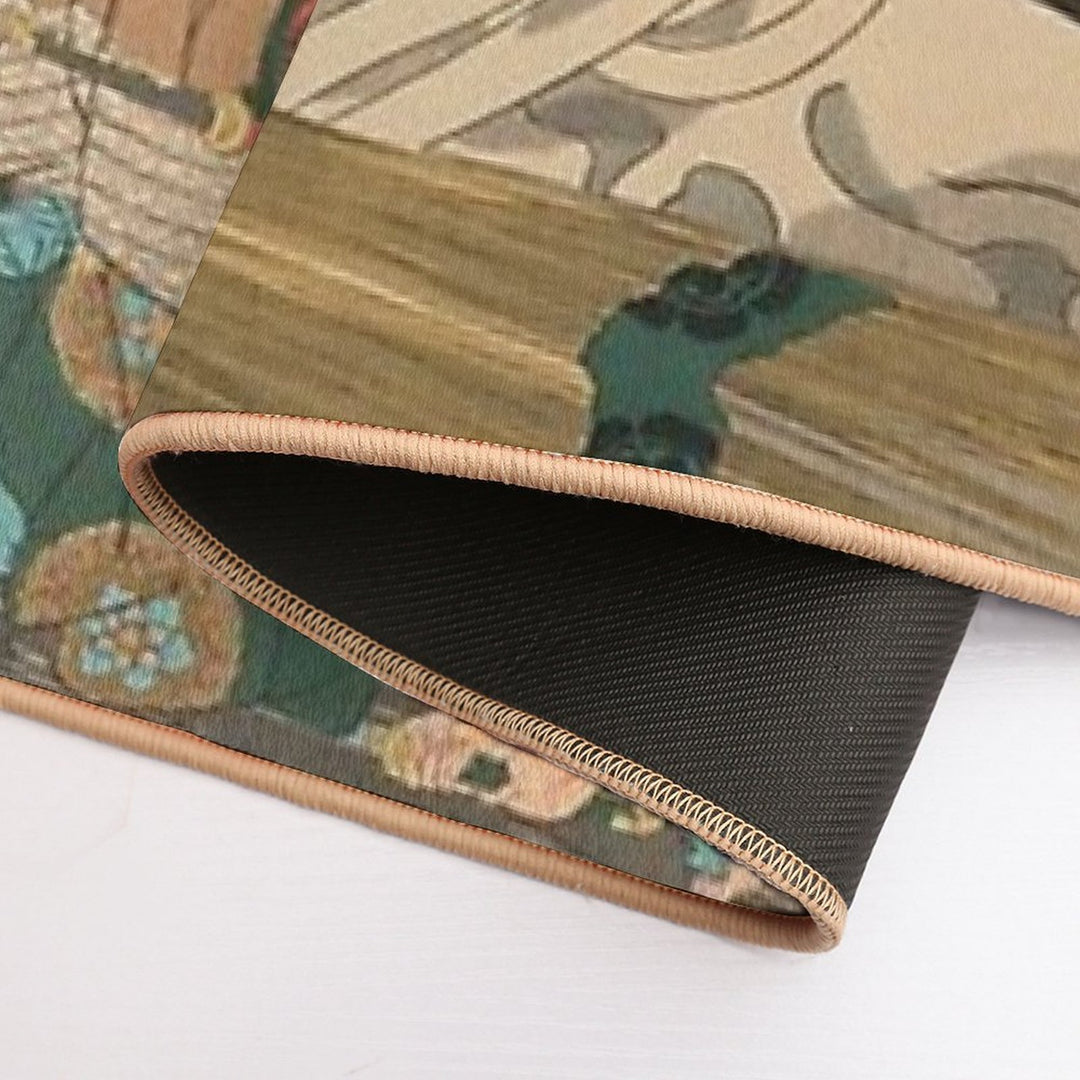 Samurai Fighting Giant Skeleton - Vintage Japanese Ukiyo-e Woodblock.  Multi-Purpose Bath Mat