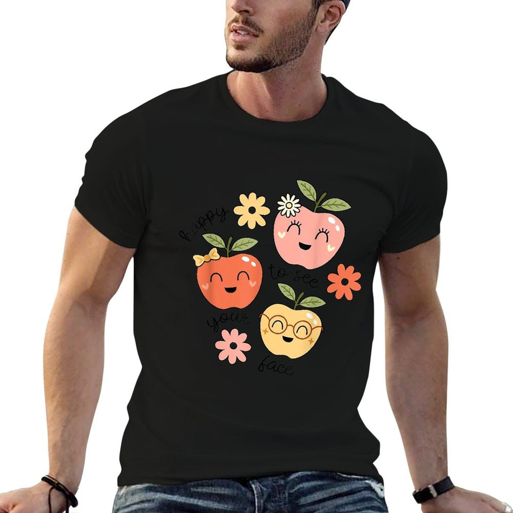 Happy to See Your Face Cute Apple Teacher Back to School  High-quality Stitching T-Shirt