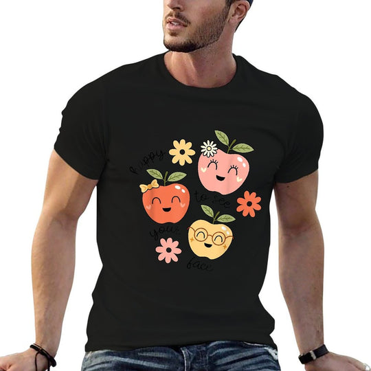 Happy to See Your Face Cute Apple Teacher Back to School  High-quality Stitching T-Shirt