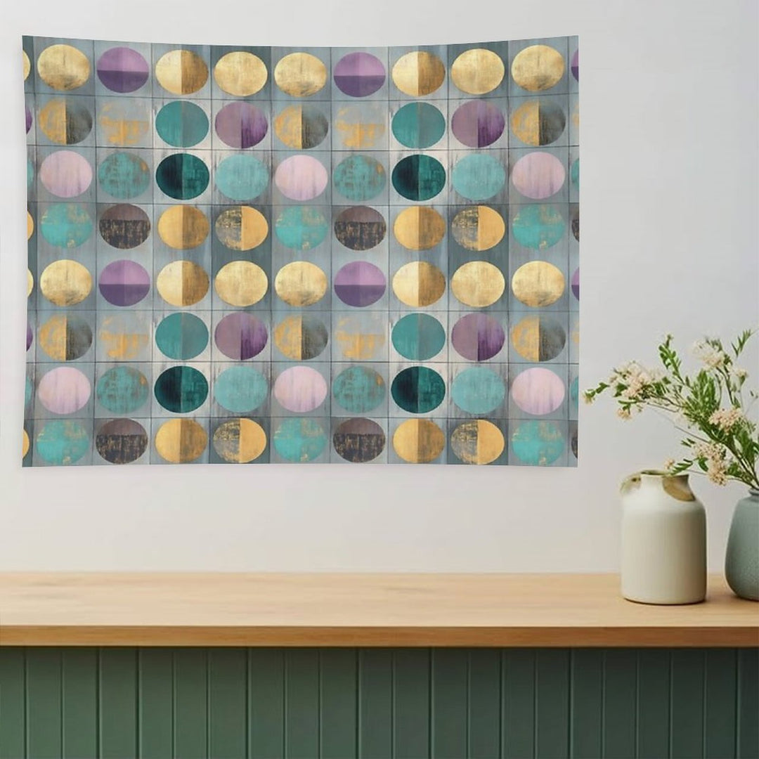 Vintage Geometric Circles – Abstract Gold & Teal Ar Tapestry