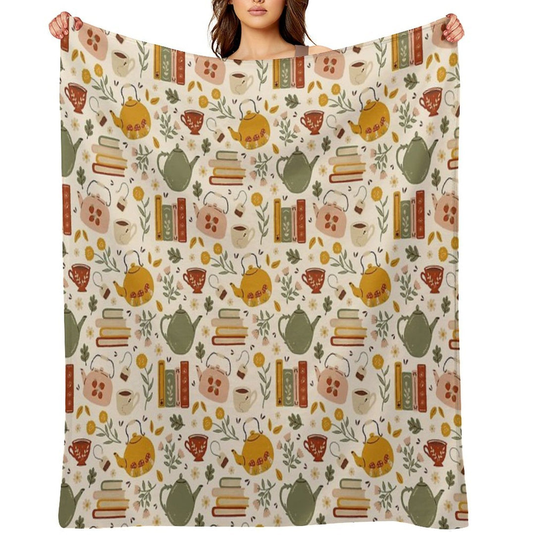 Flowery Books And Tea Travel-friendly Throw Blanket