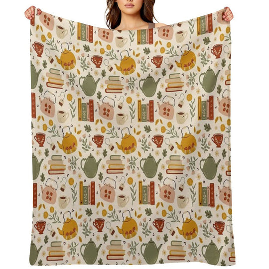 Flowery Books And Tea Travel-friendly Throw Blanket