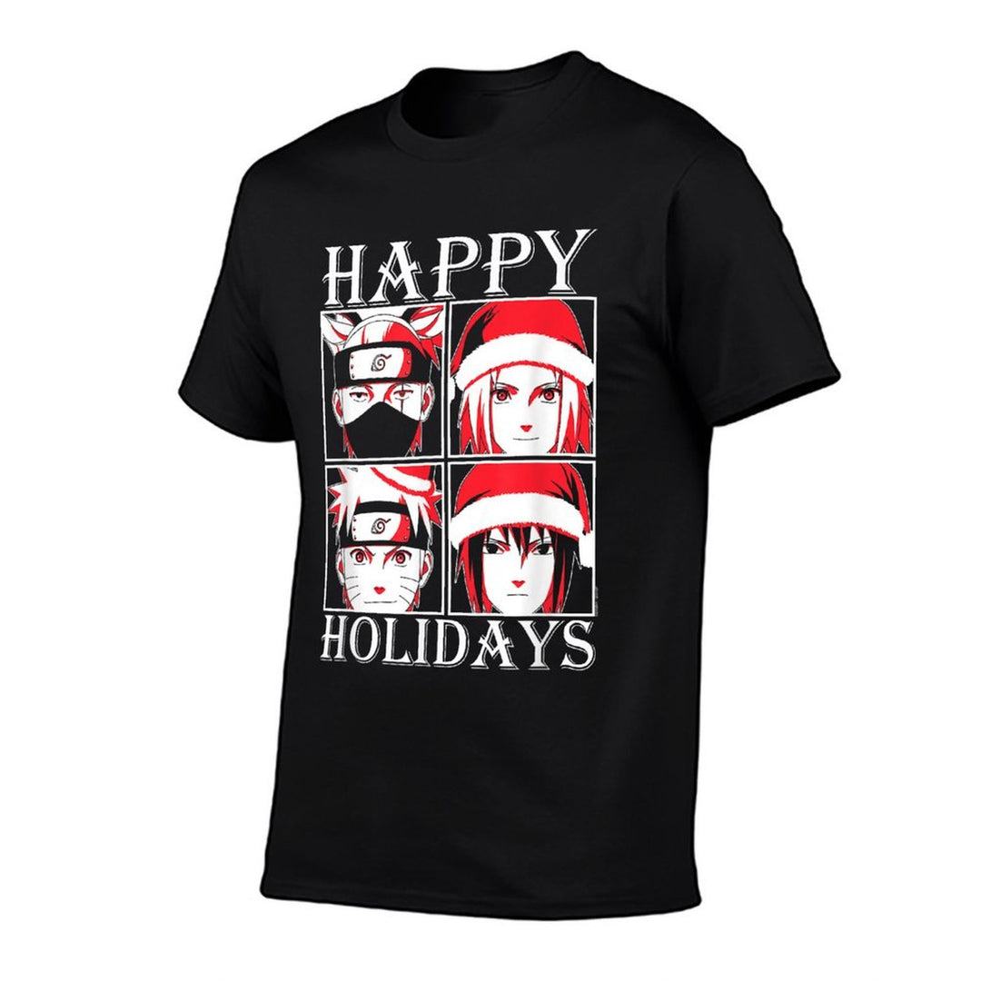 Naruto Shippuden Happy Holidays Characters Anime  Heathered Texture T-Shirt