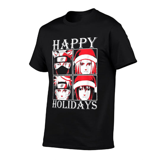 Naruto Shippuden Happy Holidays Characters Anime  Heathered Texture T-Shirt
