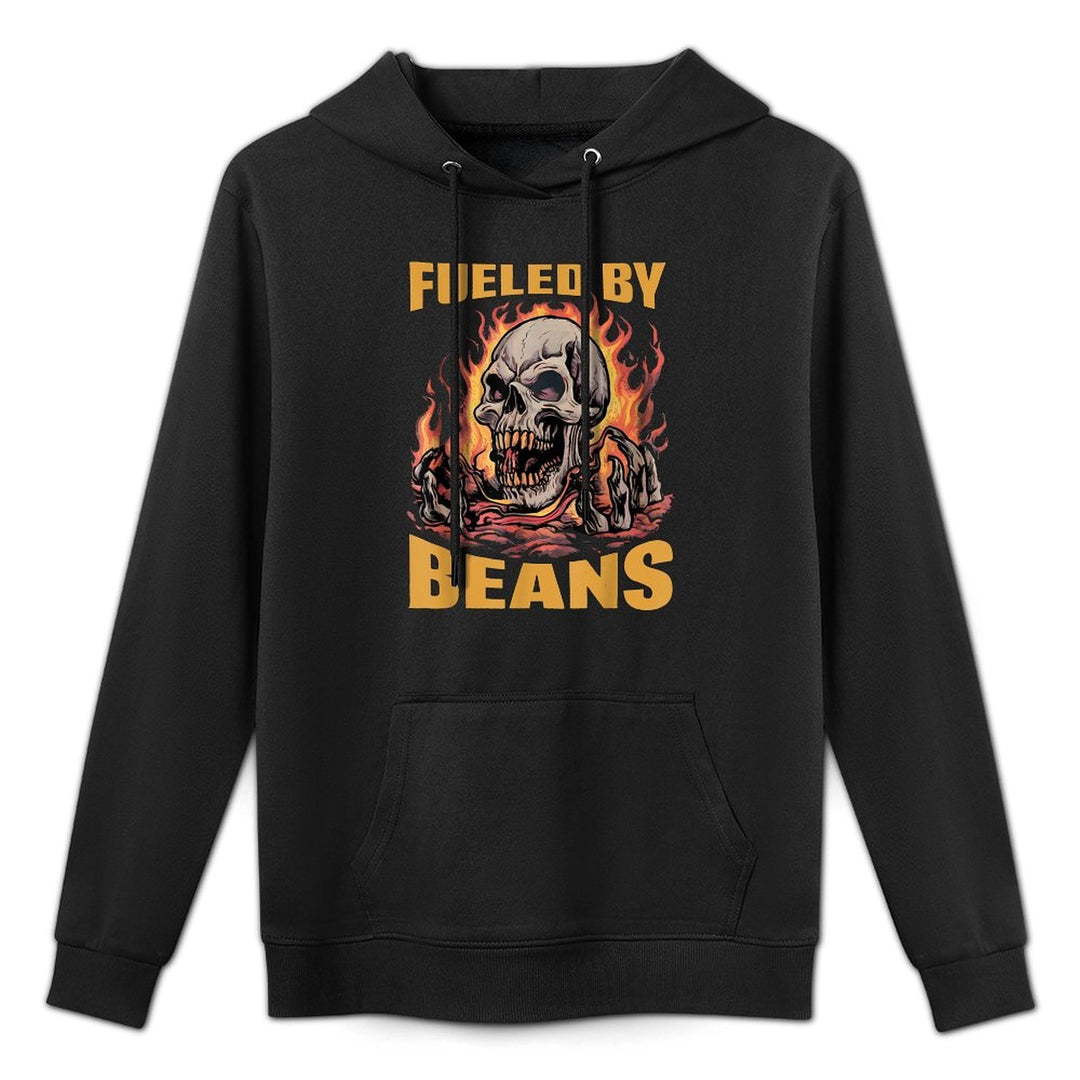 Fueled By Beans Funny Brainrot Cringe Skeleton Meme Flames Medium-Weight Fabric Hoodie