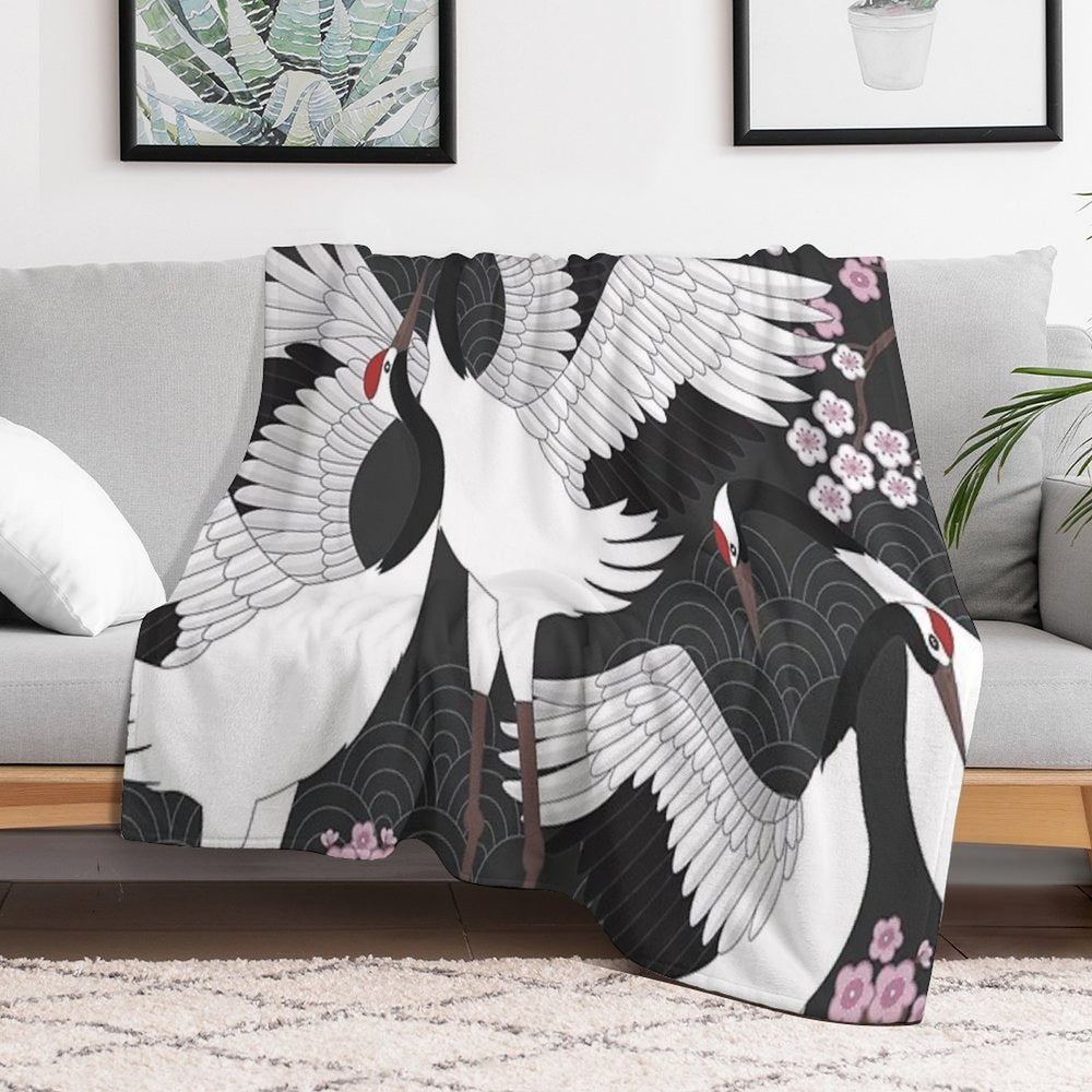 Japanese Cranes Eco-conscious Throw Blanket
