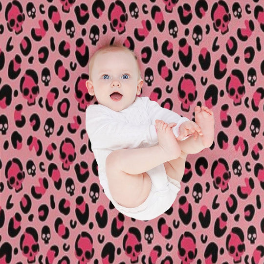 Skull Leopard Print on Pink Background. Machine-washable Throw Blanket