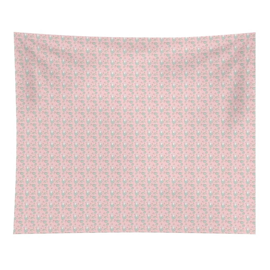 Cute Bunny Teacup Seamless Pattern Pretty Pink Tapestry