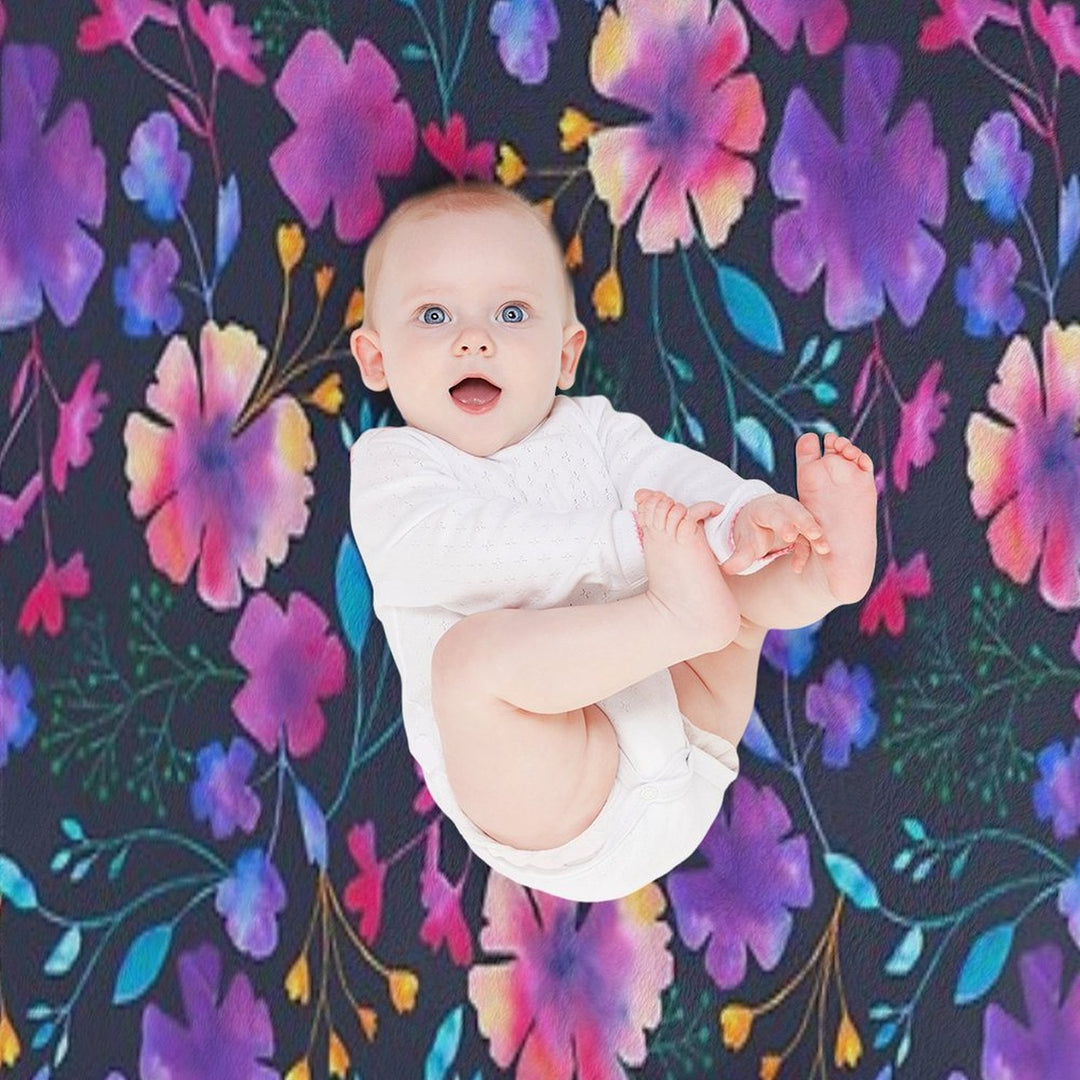 Fluro Floral Watercolour Flower Pattern Easy Care Throw Blanket