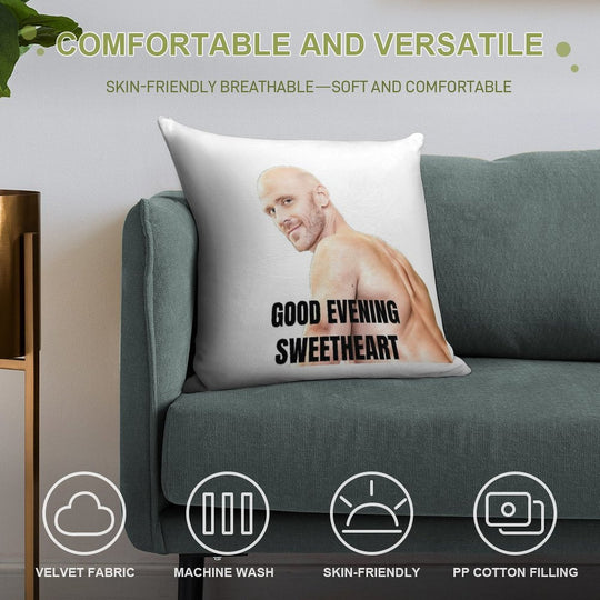 Johnny Sins Good Evening Sweetheart Soft Short Plush Fabric Throw Pillow