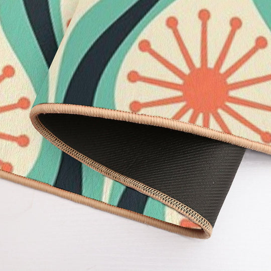 Mid Century Modern Atomic Drops Teal Orange Black Pattern  Multi-Purpose Bath Mat