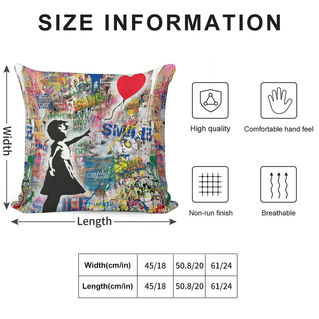 Balloon Girl Street Art Mashup Soft Multiple Sizes Throw Pillow