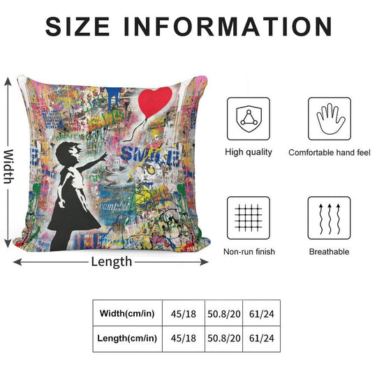 Balloon Girl Street Art Mashup Soft Multiple Sizes Throw Pillow