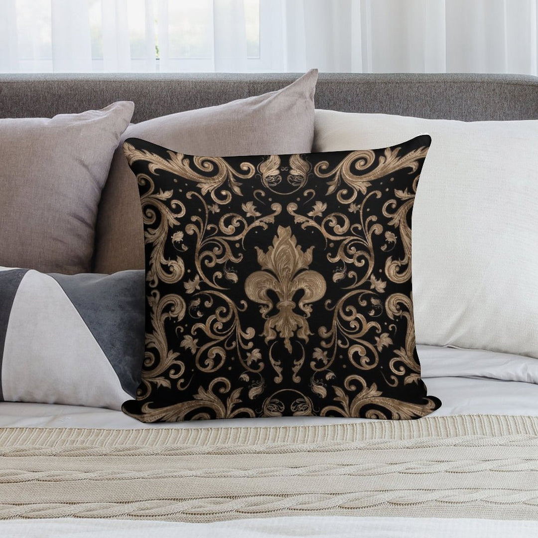 Luxury Fleur-de-lis Ornament - Black And Gold Soft Fade-Resistant Throw Pillow