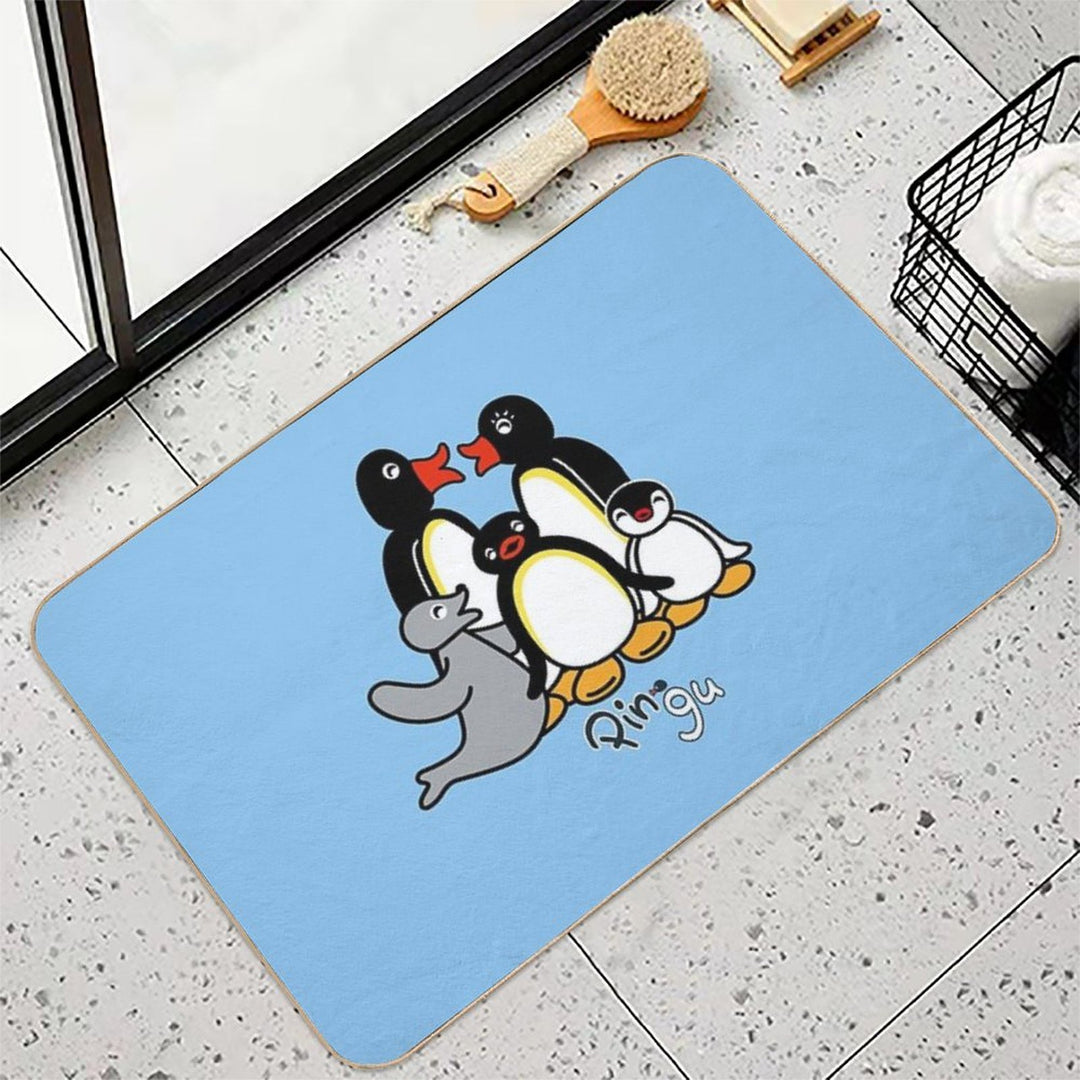Pingu; Light Blue  Slip-Resistant Bath Mat