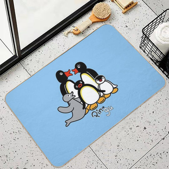 Pingu; Light Blue  Slip-Resistant Bath Mat