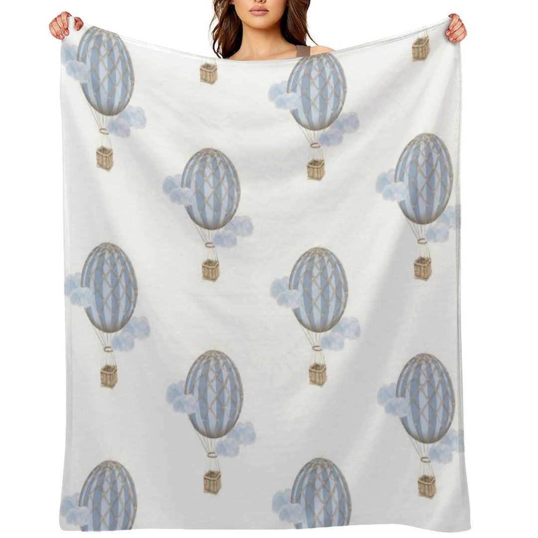 Blue Vintage Hot Air Balloon Shrink-resistant Throw Blanket