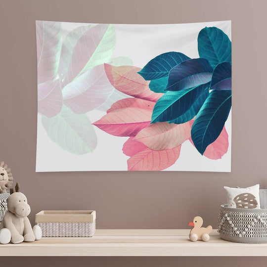 Blue Pink Plant Leaf Tapestry