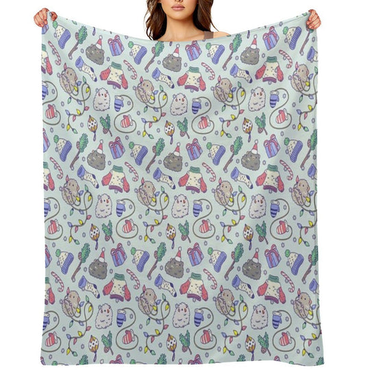 Teddy Guinea Pigs Christmas Patten in Mint Green Background Anti-pilling Throw Blanket