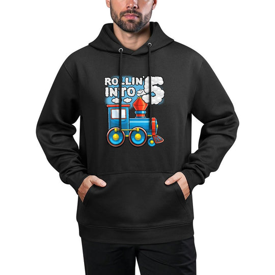 Rollin Into 5 Train 5th Birthday Party Supply Birthday Boy Machine Washable Hoodie