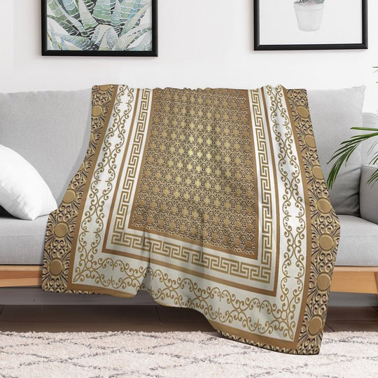 Greek Keys Cream Copper Pattern Machine-washable Throw Blanket