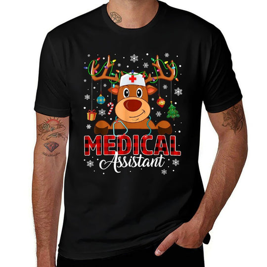 Red Plaid Medical Assistant Nurse Reindeer Christmas Nurse  Relaxed-fit T-Shirt