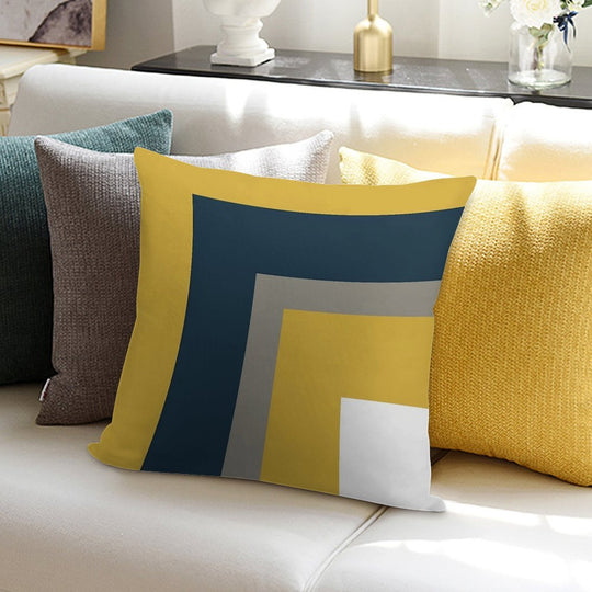 Half Frame Minimalist Geometric Pattern in Mustard Yellow, Navy Blue, Grey, And White Soft Skin-Friendly Throw Pillow