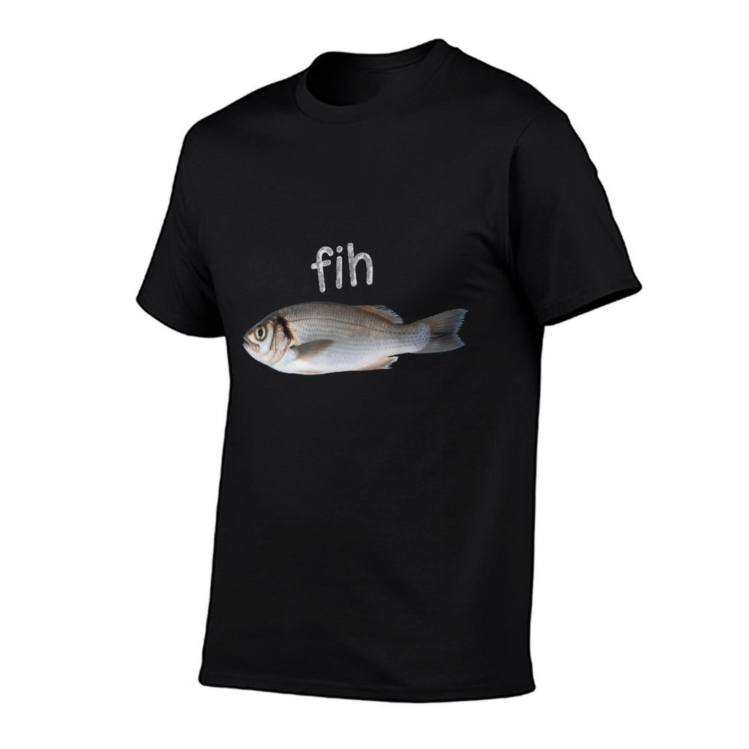 “Fih” Funny Misspelled Fish Meme  Rolled Sleeves T-Shirt